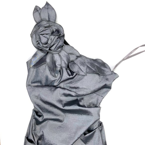 Cache Dark Silver One-shoulder Prom Homecoming Cocktail Party Dress Size 6-4 - Picture 11 of 16